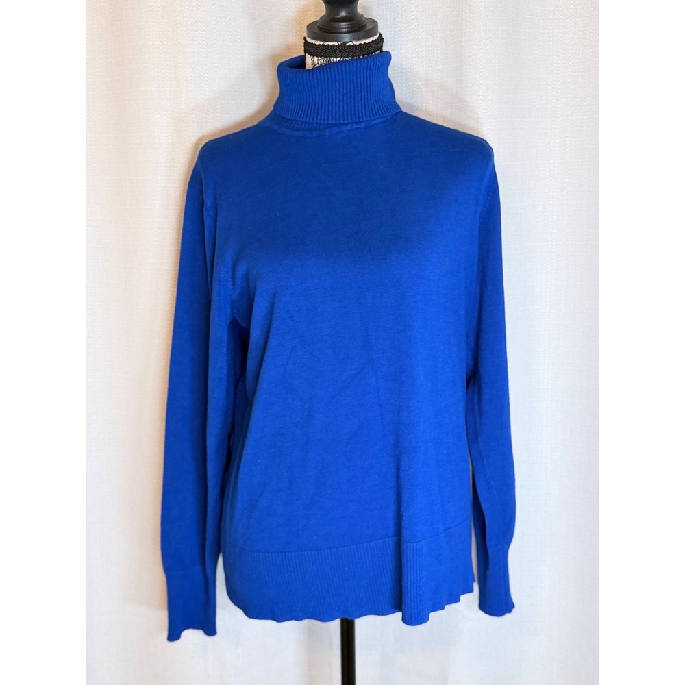 Cable & Gauge Ribbed Knit Turtleneck Sweater XL Blue Minimalist Classic Office